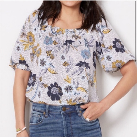 NWOT Evereve Adina Square Neck Floral Print top Size S blue and white print - Picture 8 of 8